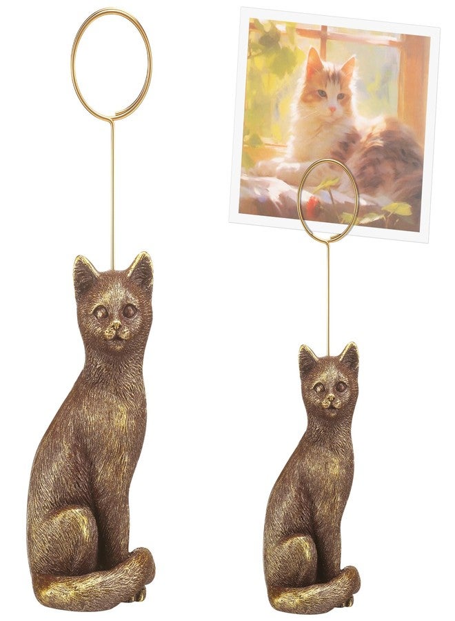 BrightRow Resin Animal Photo Clip Holder Pet Shape Picture Frame Pet Photo Display with Distressed Finish Place Memo Card Stand Cute Pets Picture Clip Holder for Home Office Desk Decoration(1,Cat) - Image 1